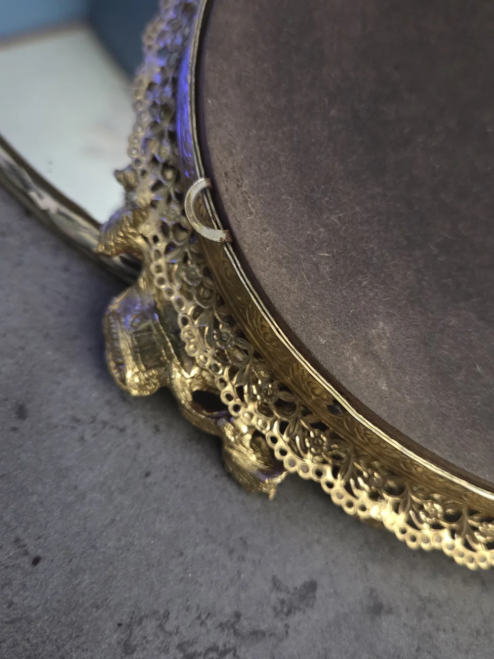 1960s 24 Karat Gold Plated Matson Golden Rose Ormolu Vintage Vanity Mirror Tray